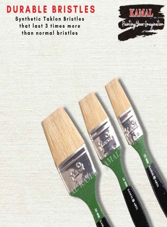 KAMAL® Flat CHAPTA (WASH) Brush in Bleached HOG Hair (Super White Bristle) Non - Synthetic Set of 3 (25mm, 38mm, 50 mm) - Image 2